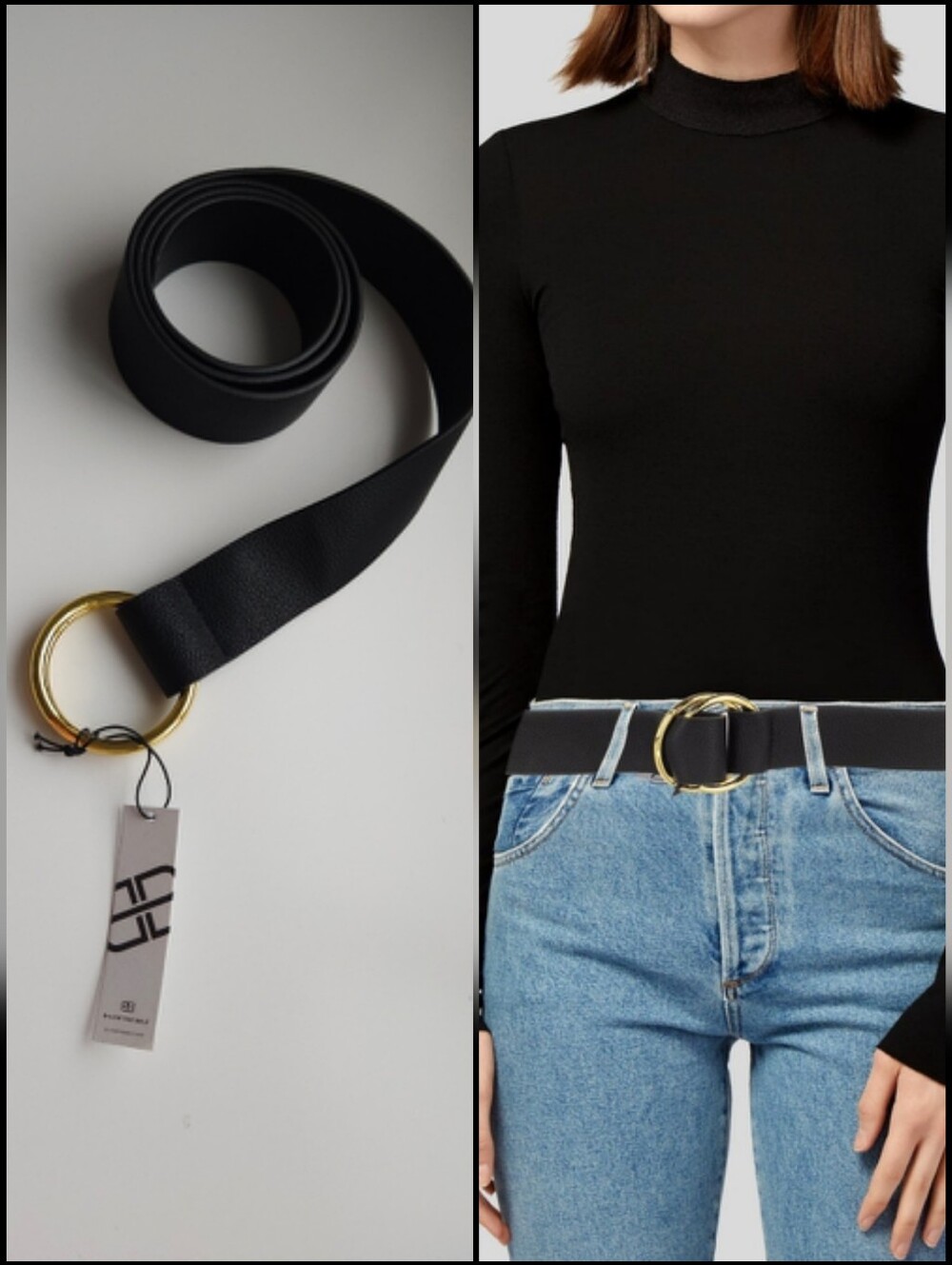 Nwt B-Low The Belt Kit Black Leather Gold Circle Belt